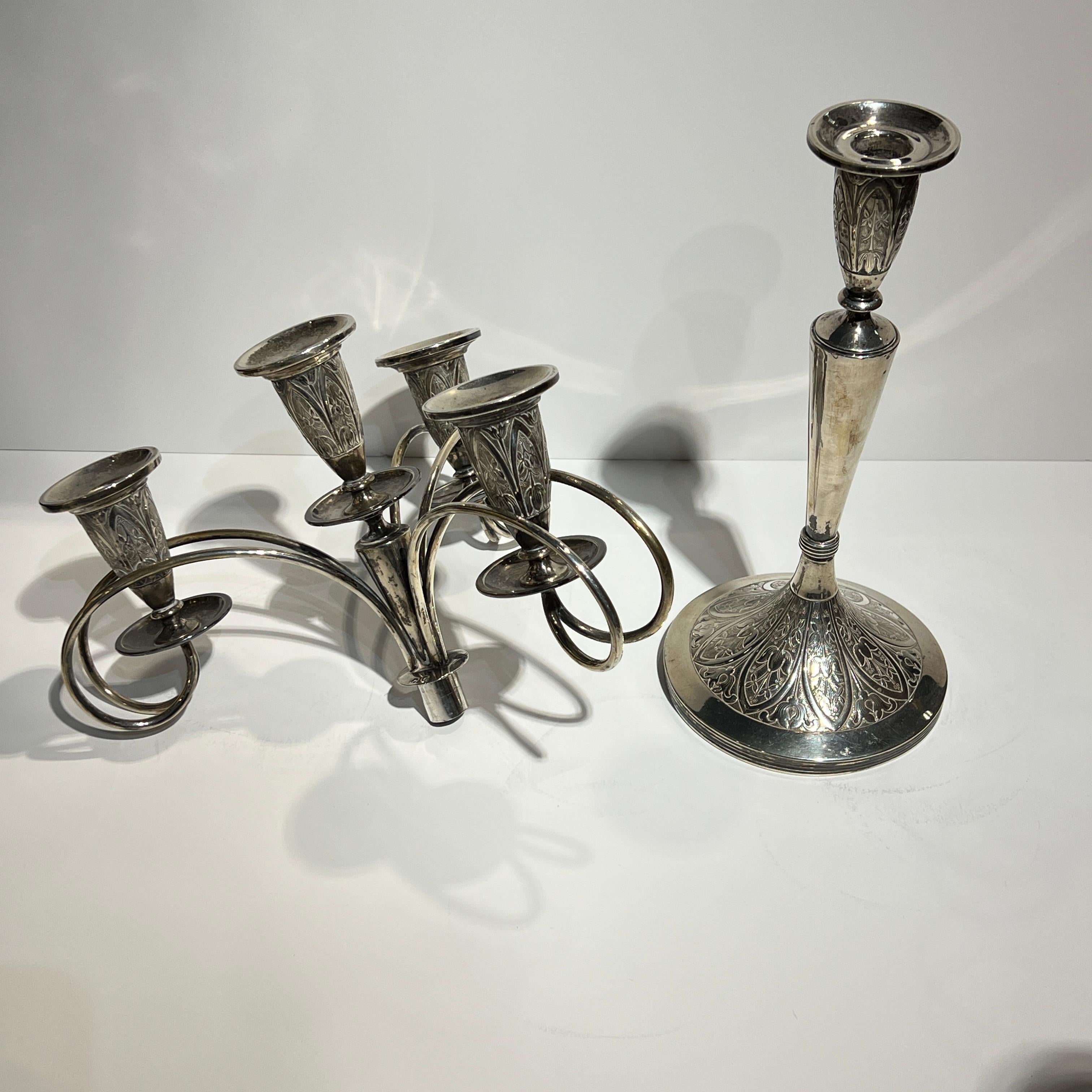 Paire de chandeliers à 4 lumières en argent autrichien du 19e siècle en vente 5