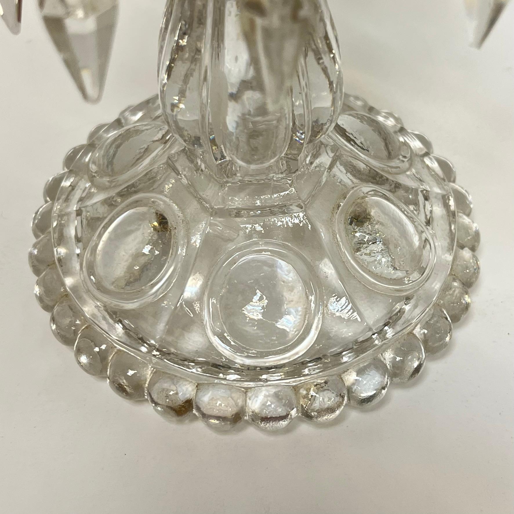 Engraved Pair 19th Century Baccarat style glass and  Crystal Lusters with hurrican shades For Sale