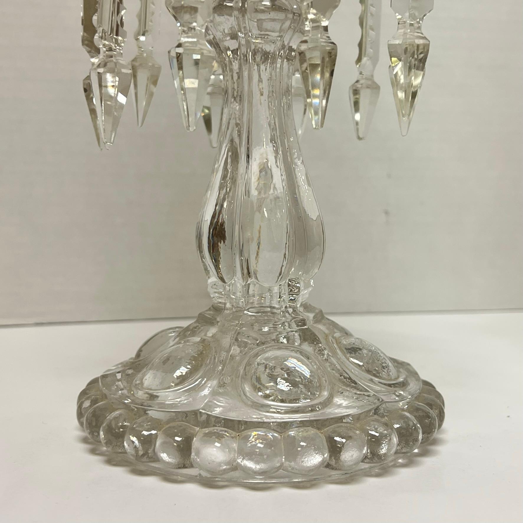 Pair 19th Century Baccarat style glass and  Crystal Lusters with hurrican shades In Good Condition For Sale In New York, NY