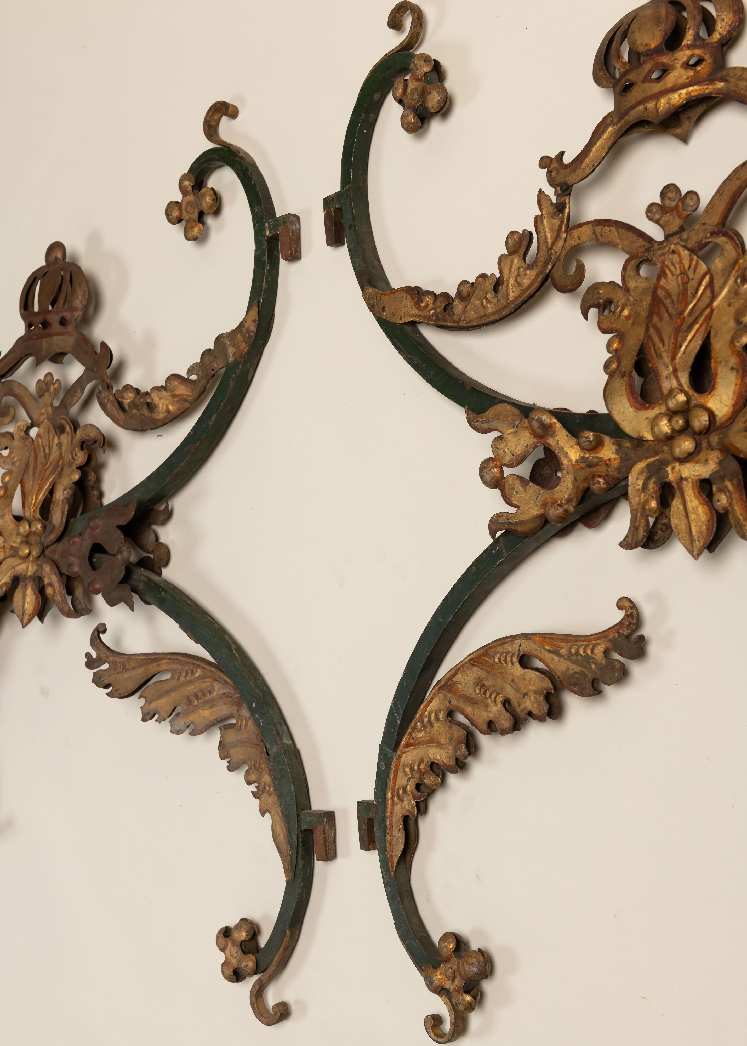 Gilt Pair 19th Century Baroque Candle Sconces, Italy, 1700s For Sale