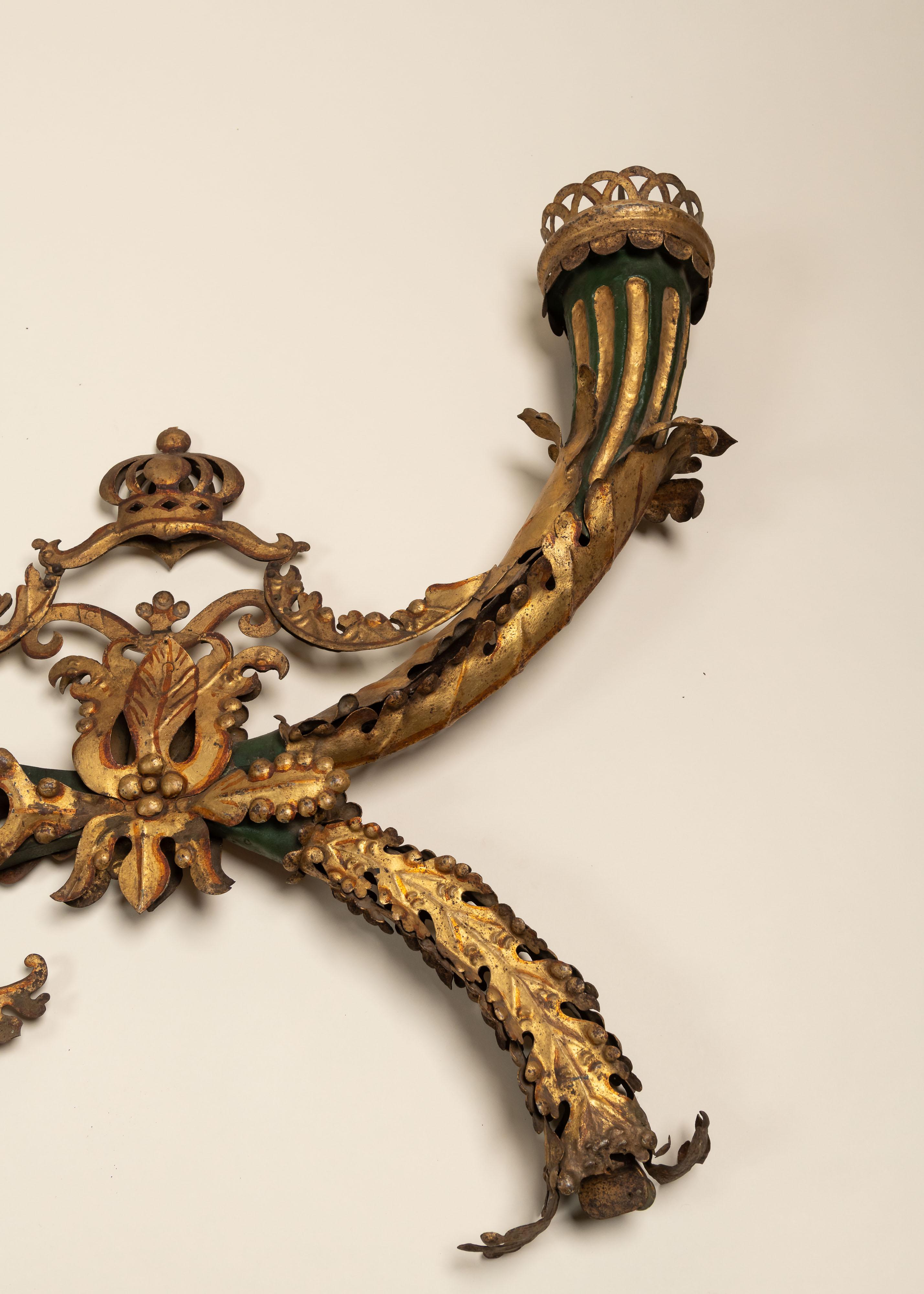 Pair 19th Century Baroque Candle Sconces, Italy, 1700s In Good Condition For Sale In San Francisco, CA