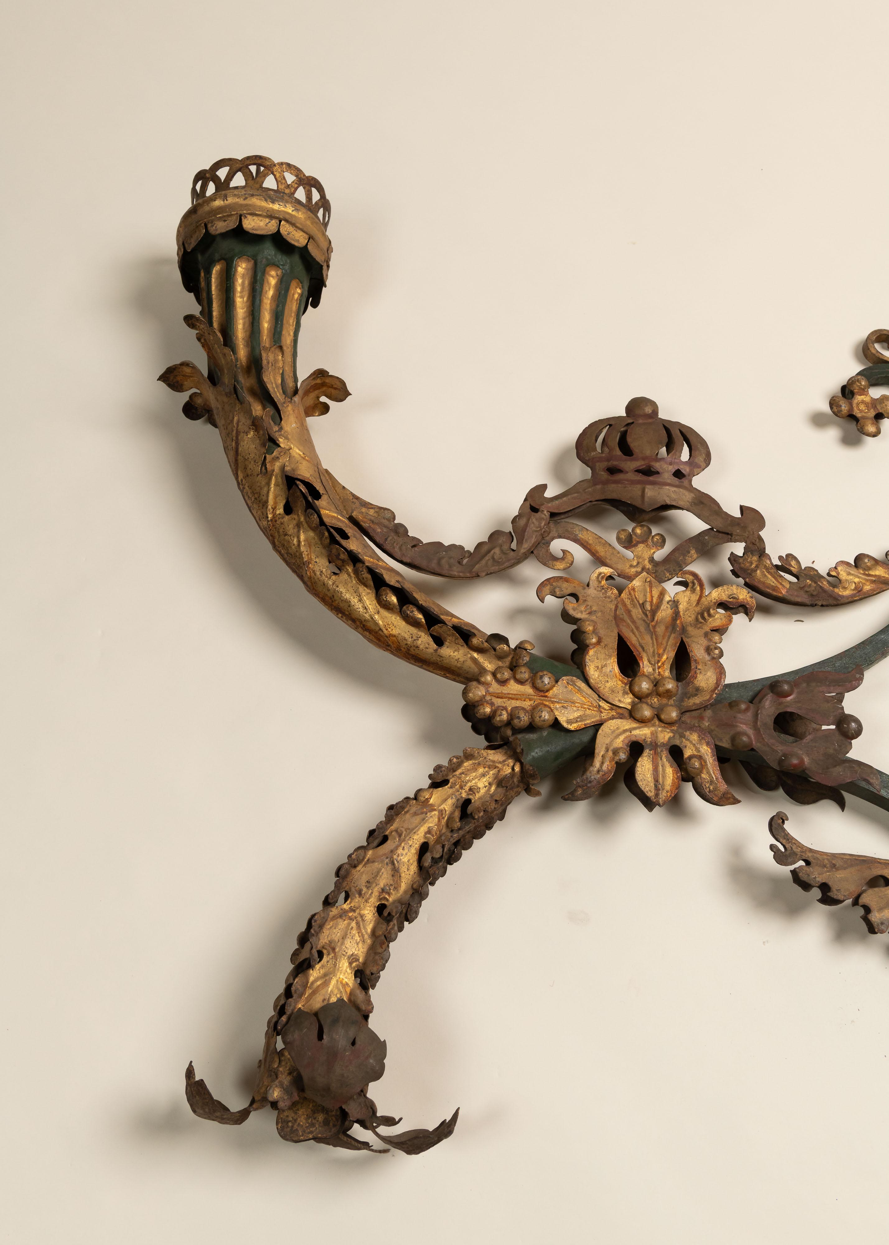 Metal Pair 19th Century Baroque Candle Sconces, Italy, 1700s For Sale