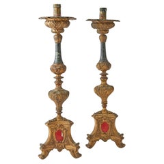Paire de chandeliers en bronze doré et marbre de style Revive baroque du 19e siècle