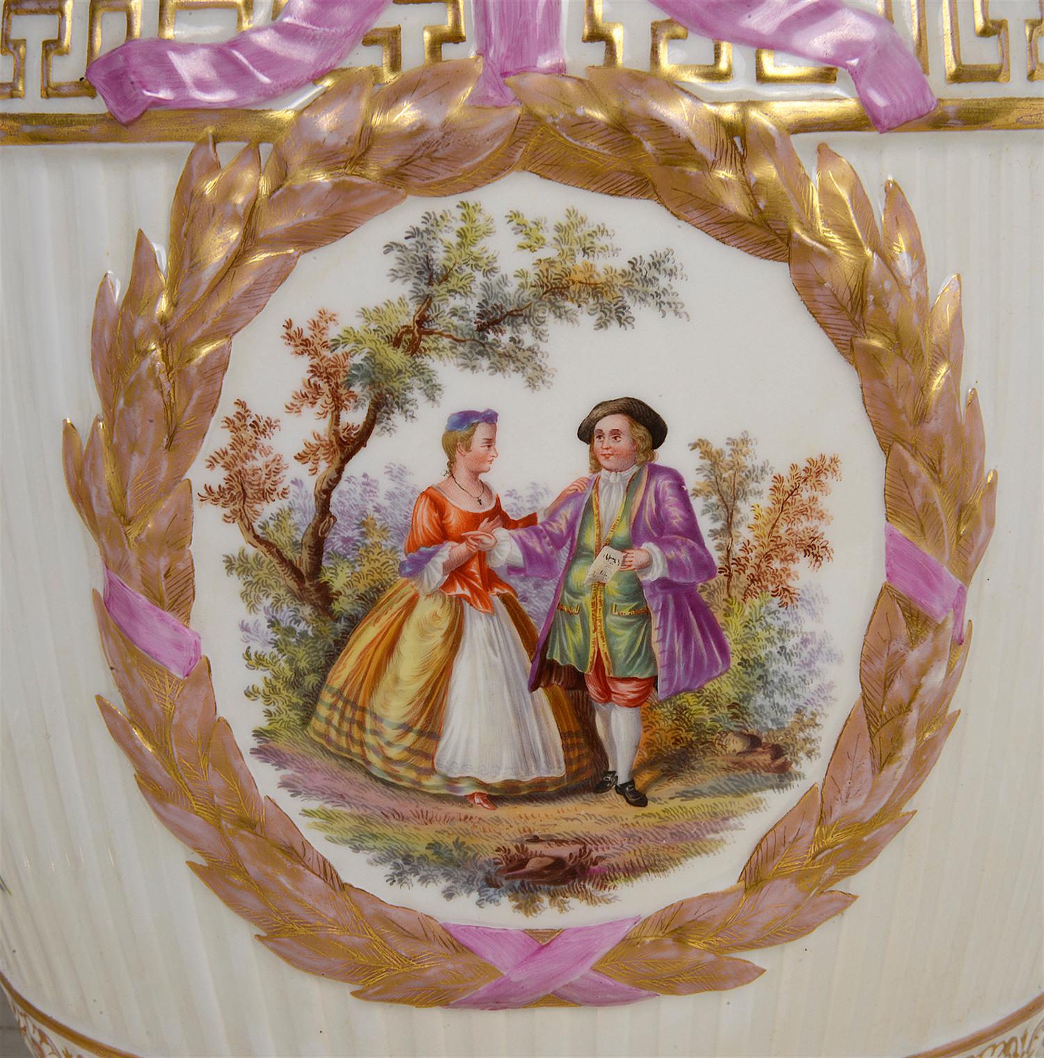 German Pair 19th Century Berlin Lidded Vases