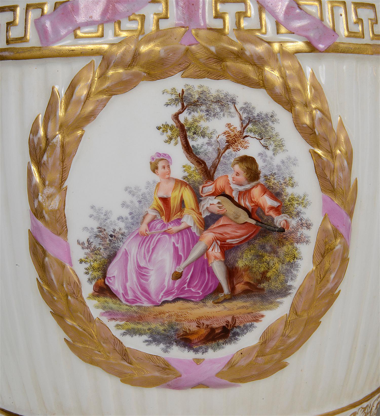 Hand-Painted Pair 19th Century Berlin Lidded Vases