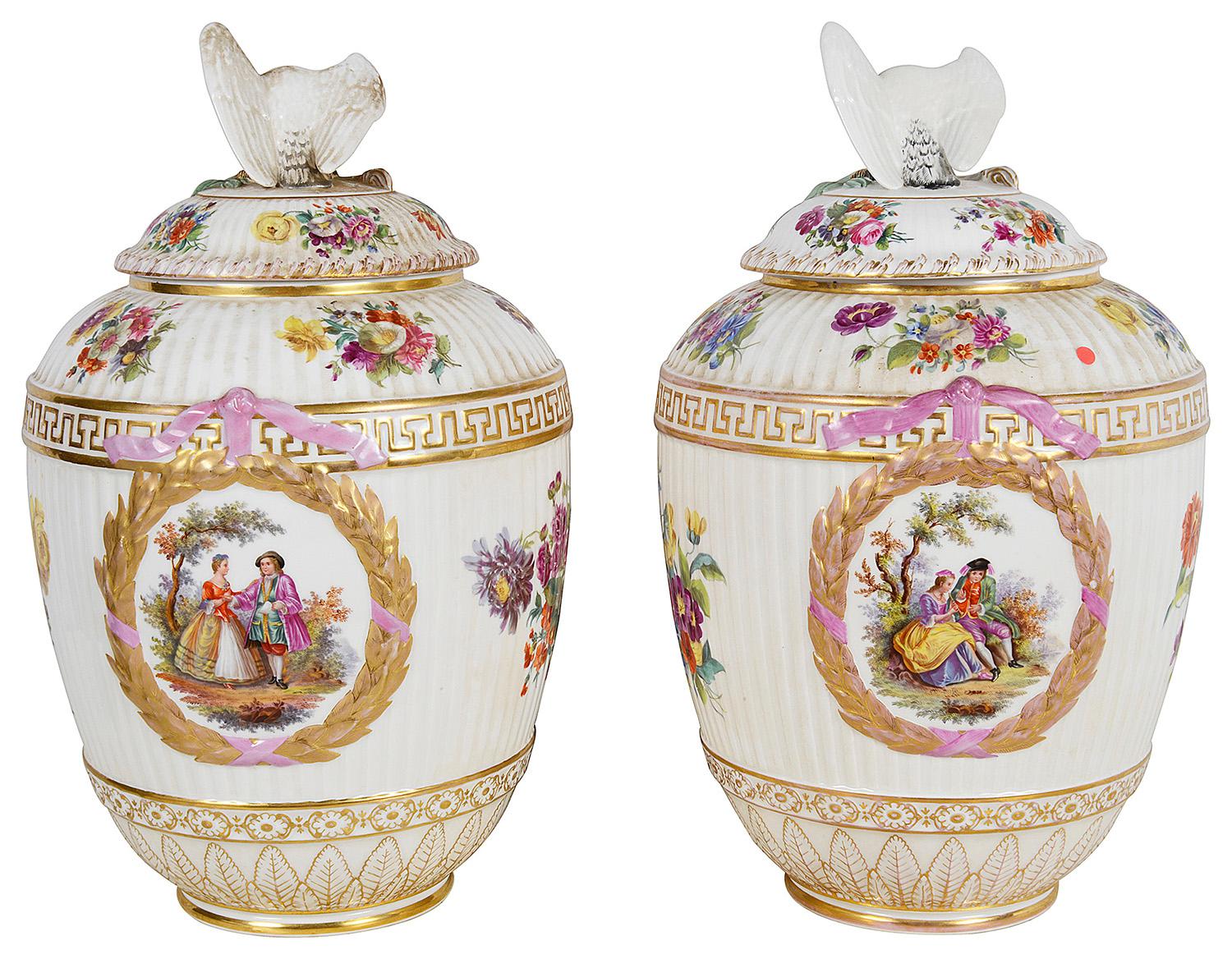 Pair 19th Century Berlin Lidded Vases In Good Condition For Sale In Brighton, Sussex