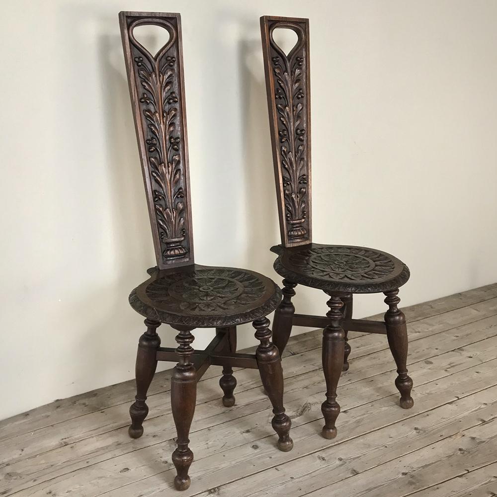 French Pair of 19th Century Black Forest Chairs