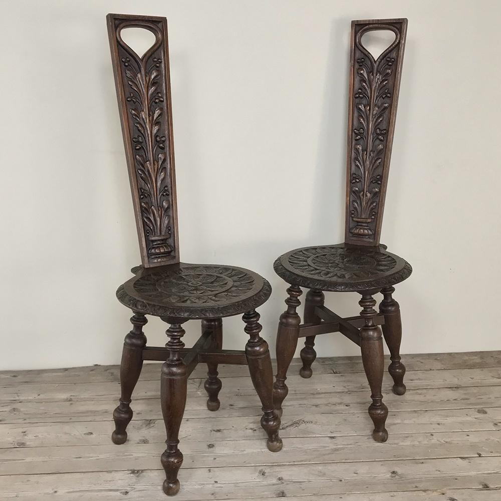 Hand-Carved Pair of 19th Century Black Forest Chairs