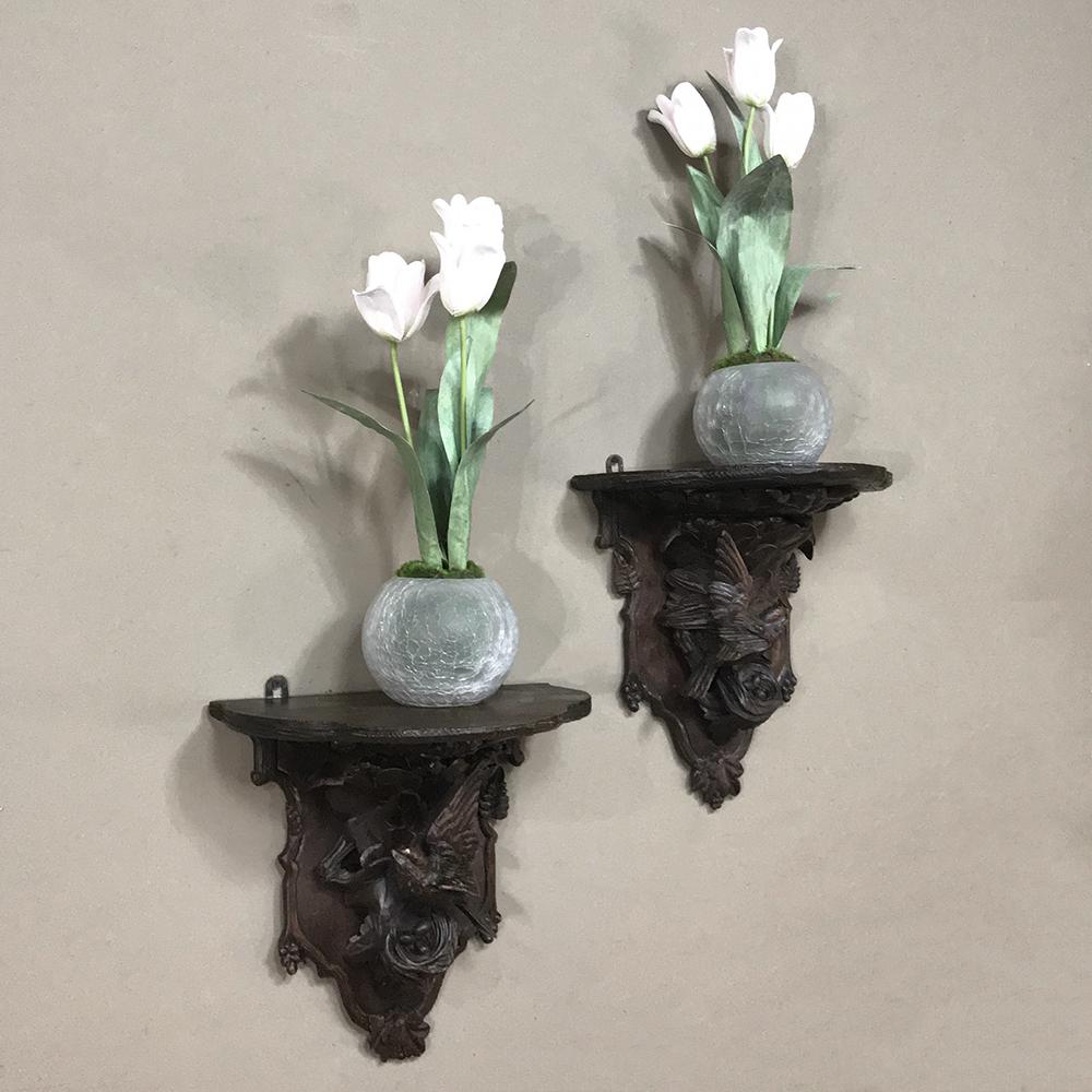German Pair of 19th Century Black Forest Wall Sconces