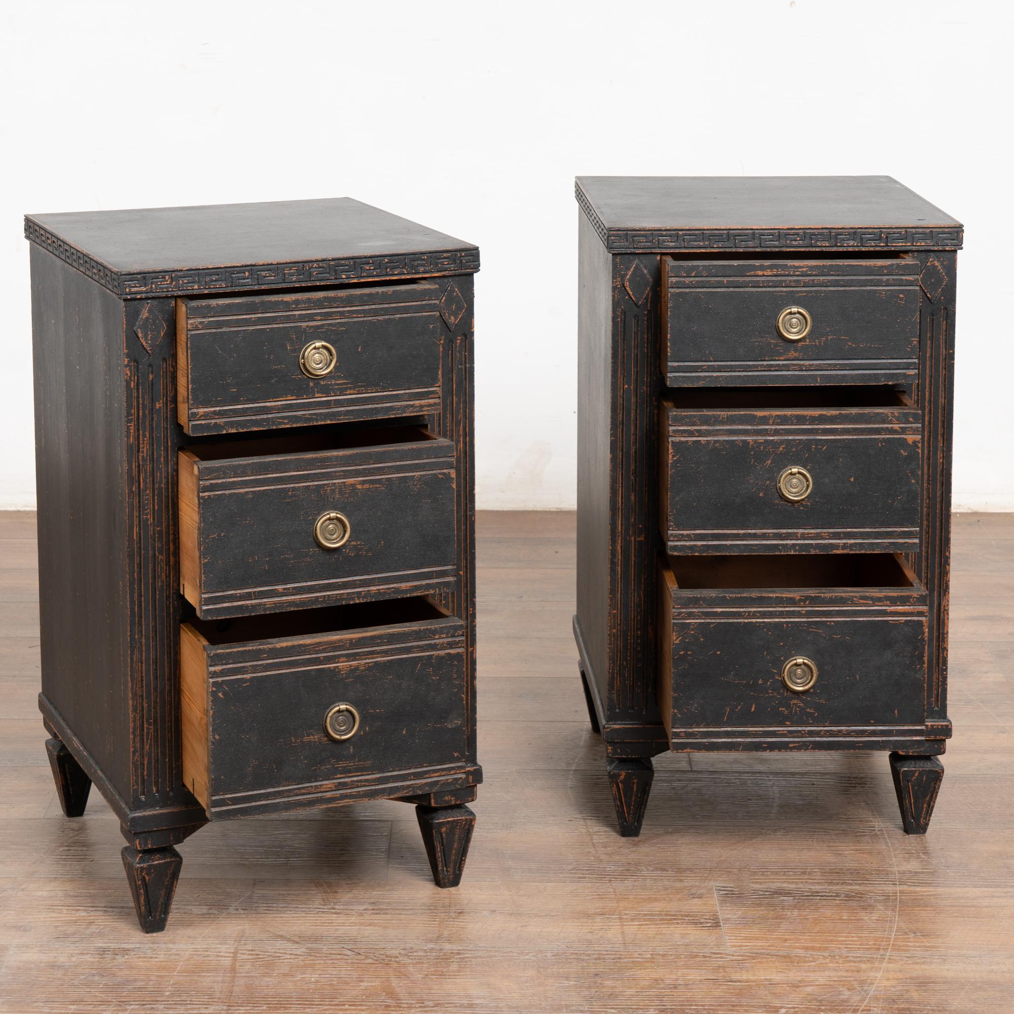 Swedish Pair, 19th Century Black Gustavian Small Chest of Drawers or Nightstands