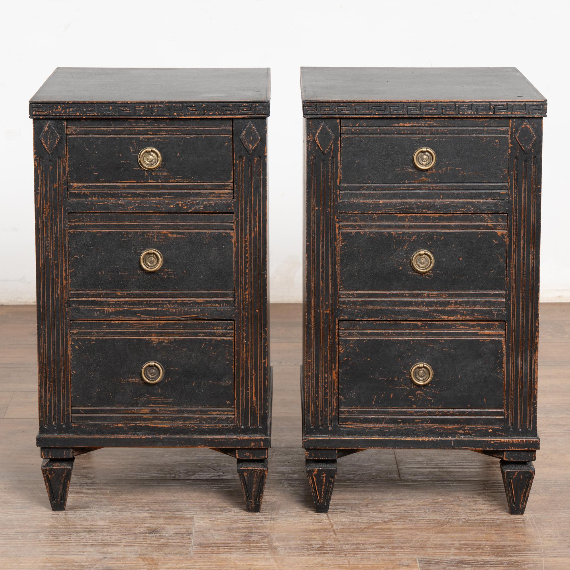 Pair, 19th Century Black Gustavian Small Chest of Drawers or Nightstands In Good Condition In Round Top, TX