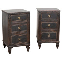 Pair, 19th Century Black Gustavian Small Chest of Drawers or Nightstands