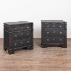 Pair, 19th Century Black Painted Swedish Gustavian Chest of Three Drawers