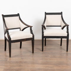 Pair, 19th Century Black Swedish Gustavian Pair of Armchairs