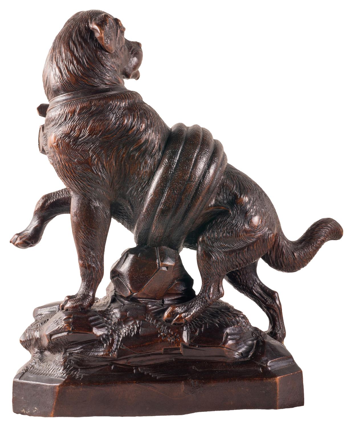 Hand-Carved Pair 19th Century Blackforest Saint Bernard Dogs, After Walter Mader For Sale