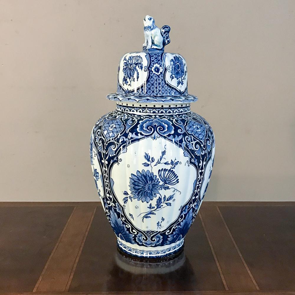 Late 19th Century Pair of 19th Century Blue and White Lidded Vases