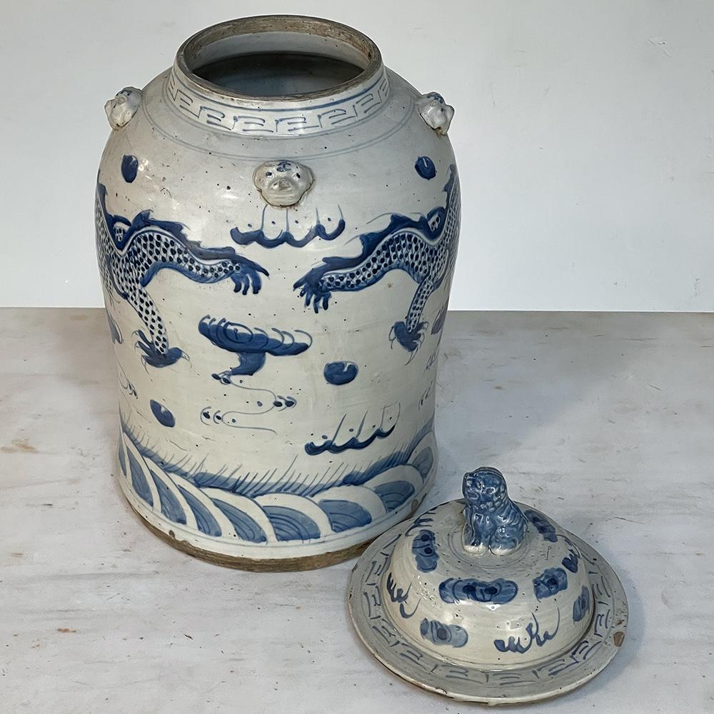 Pair 19th Century Blue & White Chinese Lidded Urns For Sale 4