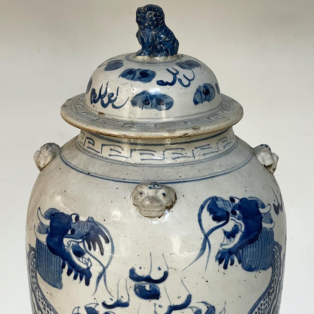 Pair 19th Century Blue & White Chinese Lidded Urns For Sale 5