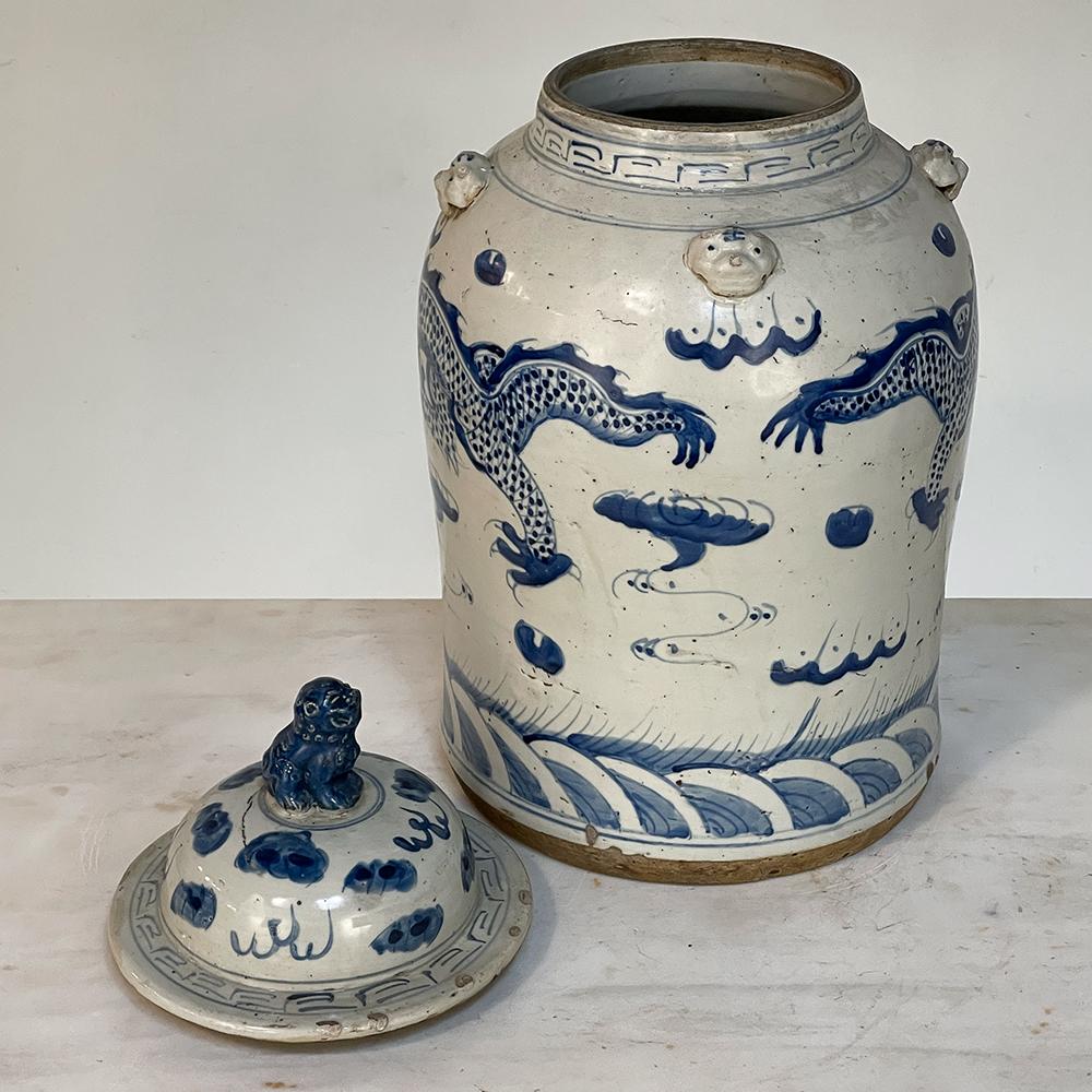 Pair 19th Century Blue & White Chinese Lidded Urns For Sale 7