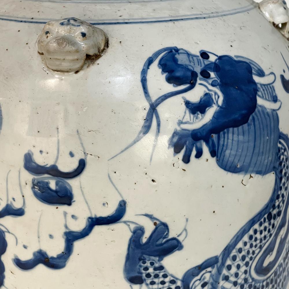 Pair 19th Century Blue & White Chinese Lidded Urns 10