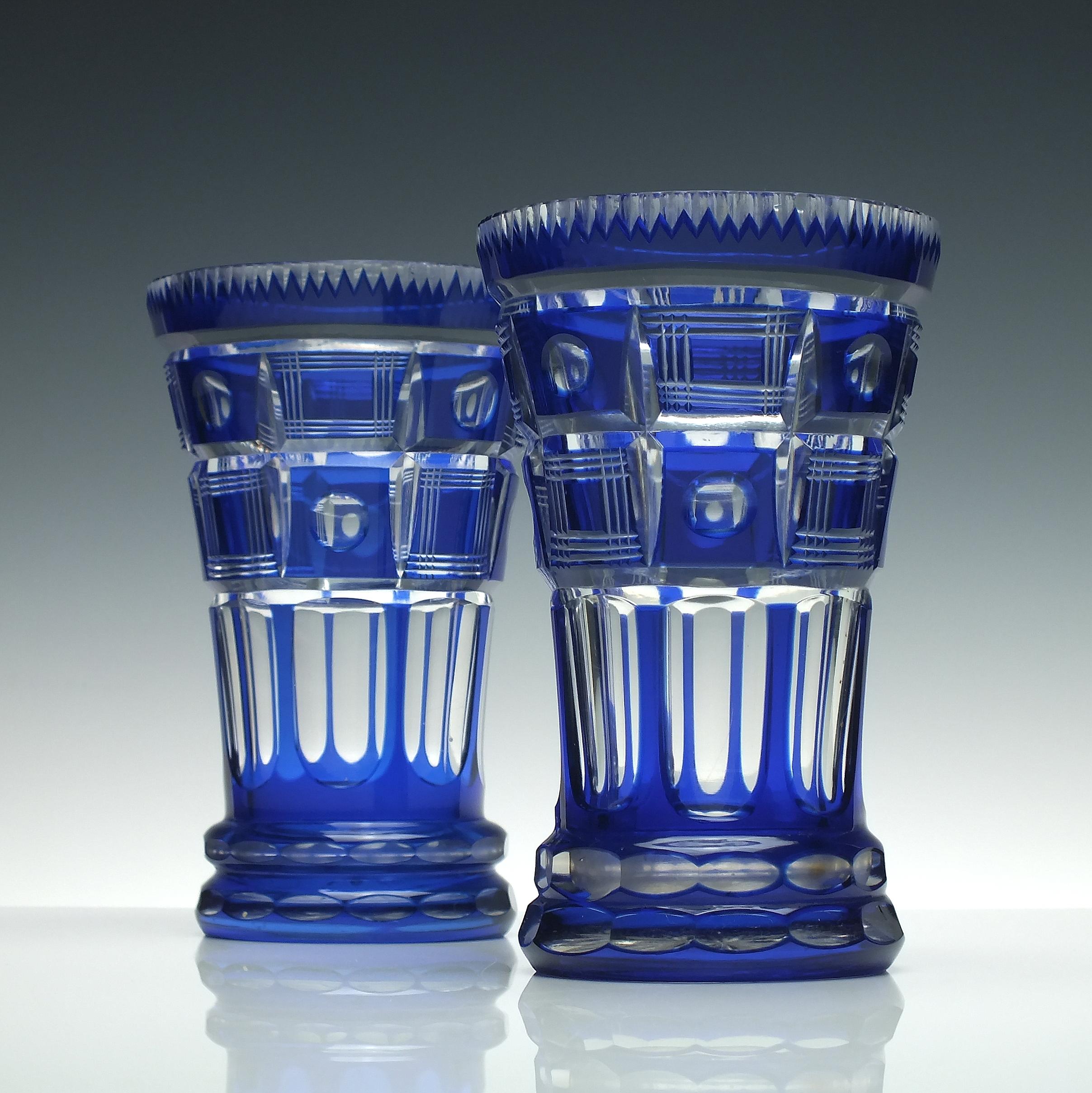 European Pair of 19th Century Bohemian Blue Beakers, circa 1850 For Sale