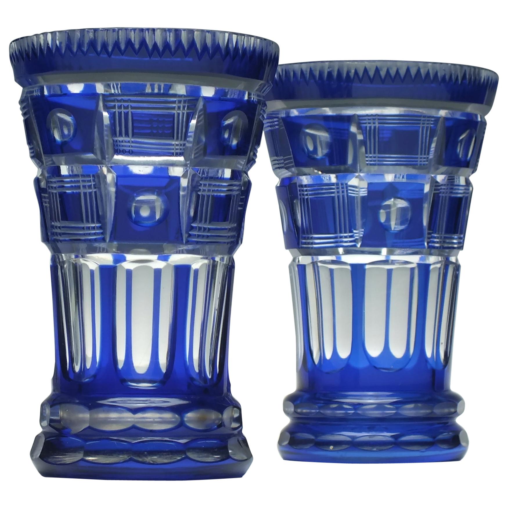 Pair of 19th Century Bohemian Blue Beakers, circa 1850 For Sale