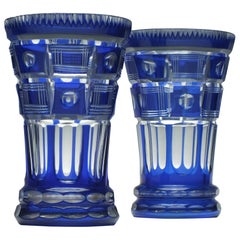 Pair of 19th Century Bohemian Blue Beakers, circa 1850