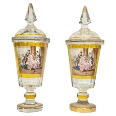 Pair 19th Century Bohemian Crystal Glass Pokals Depicting Roman Goddess Venus
