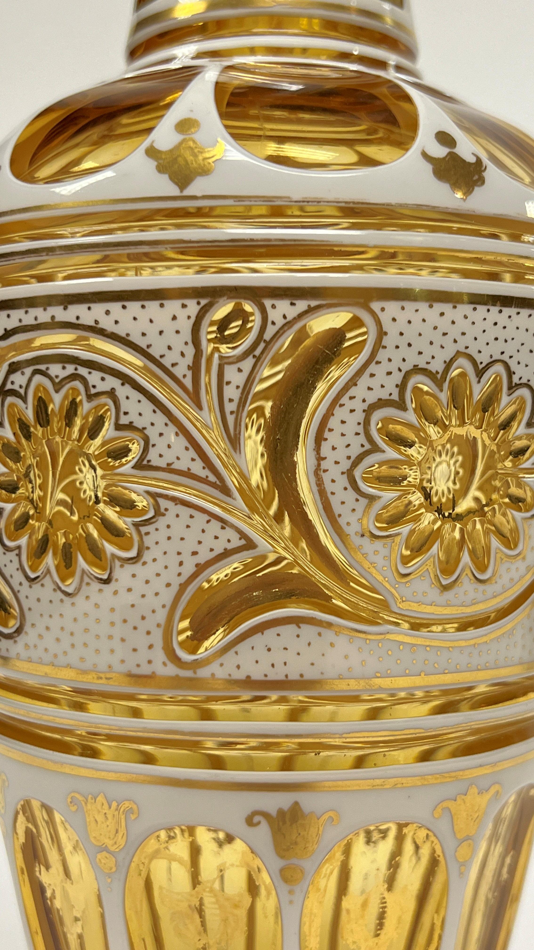 Pair 19th Century Bohemian Gilt White and Yellow Cased Glass Vases 8
