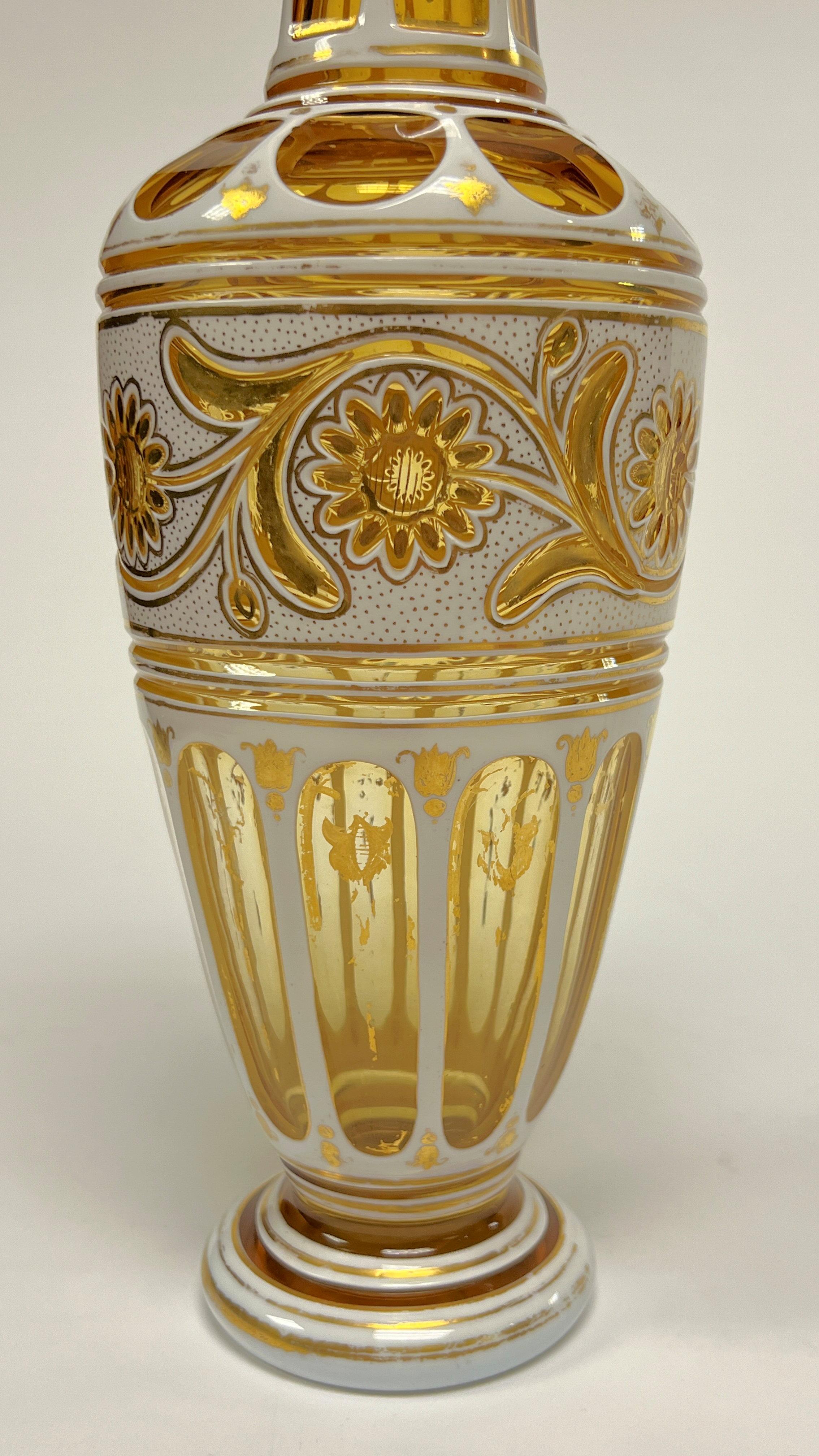 Pair 19th Century Bohemian Gilt White and Yellow Cased Glass Vases In Good Condition In New York, NY