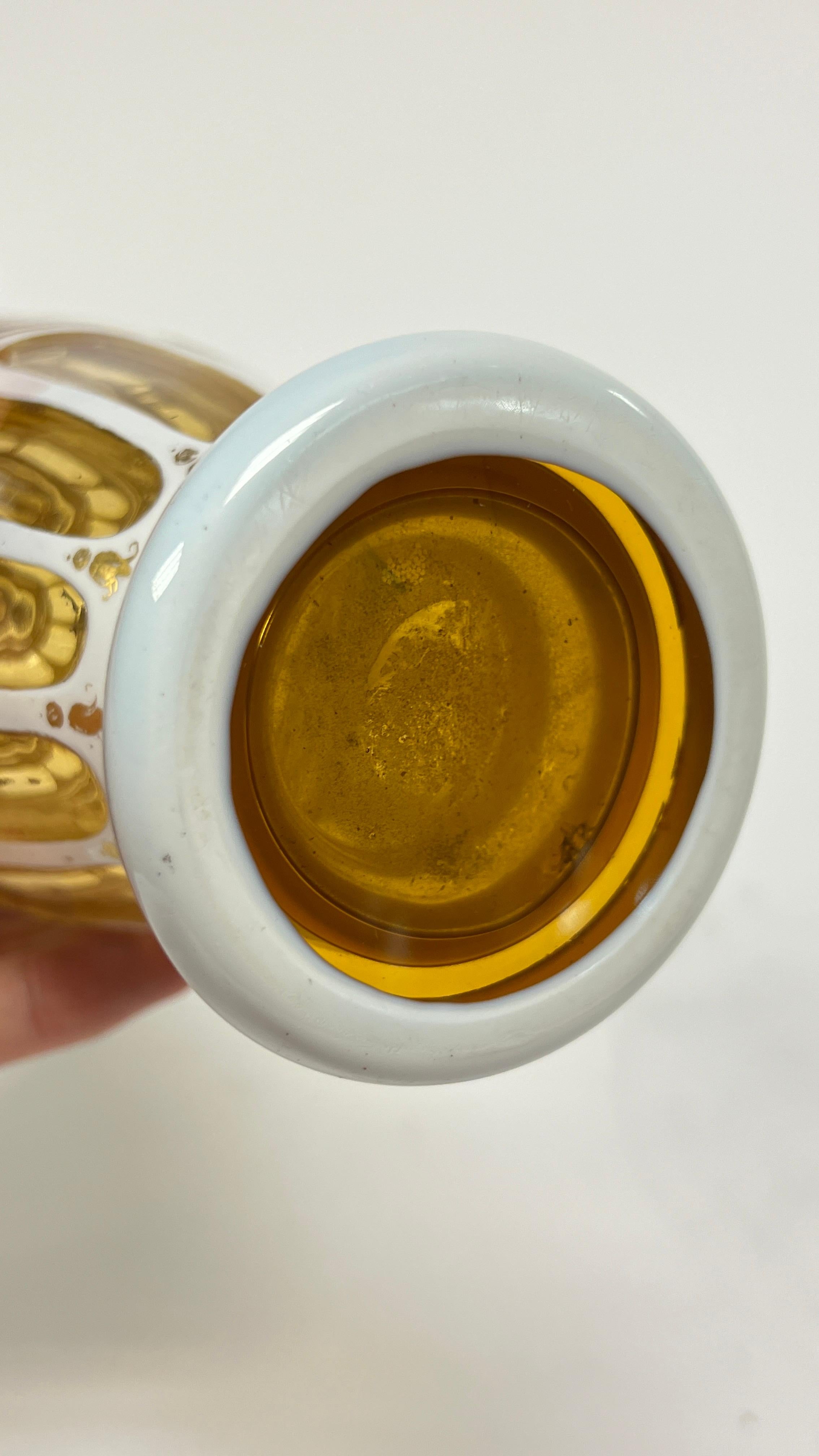 Pair 19th Century Bohemian Gilt White and Yellow Cased Glass Vases 3