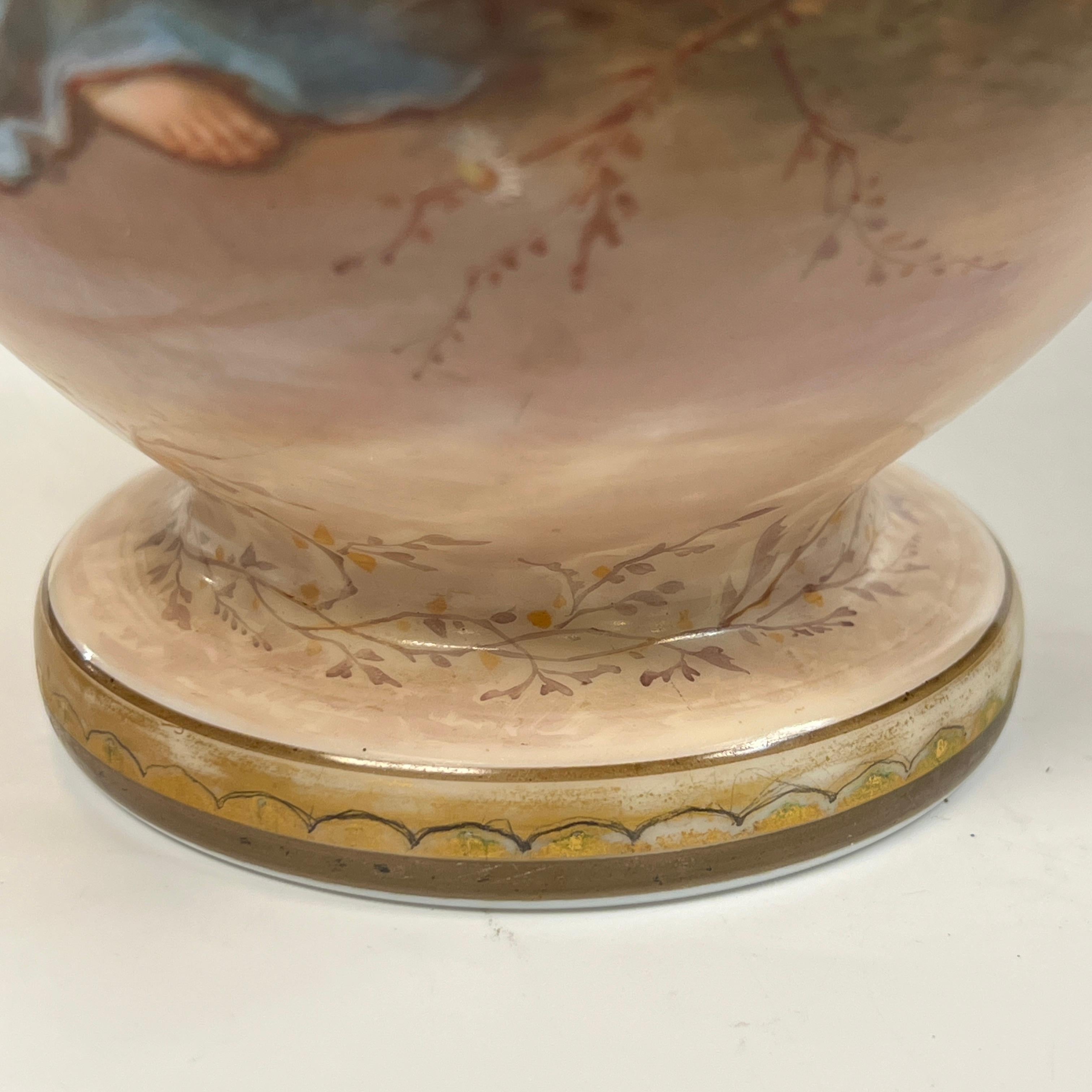 Pair 19th Century Bohemian Opaline Glass Vases Painted by Josef Ahne 6