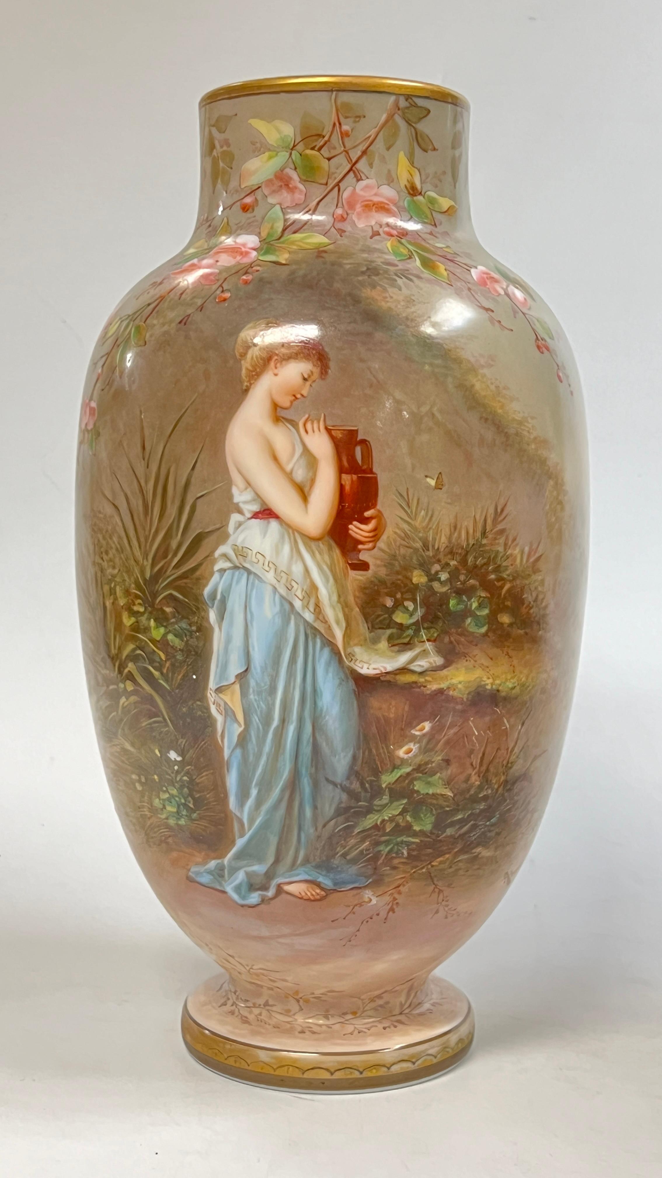 Pair 19th Century Bohemian Opaline Glass Vases Painted by Josef Ahne 4