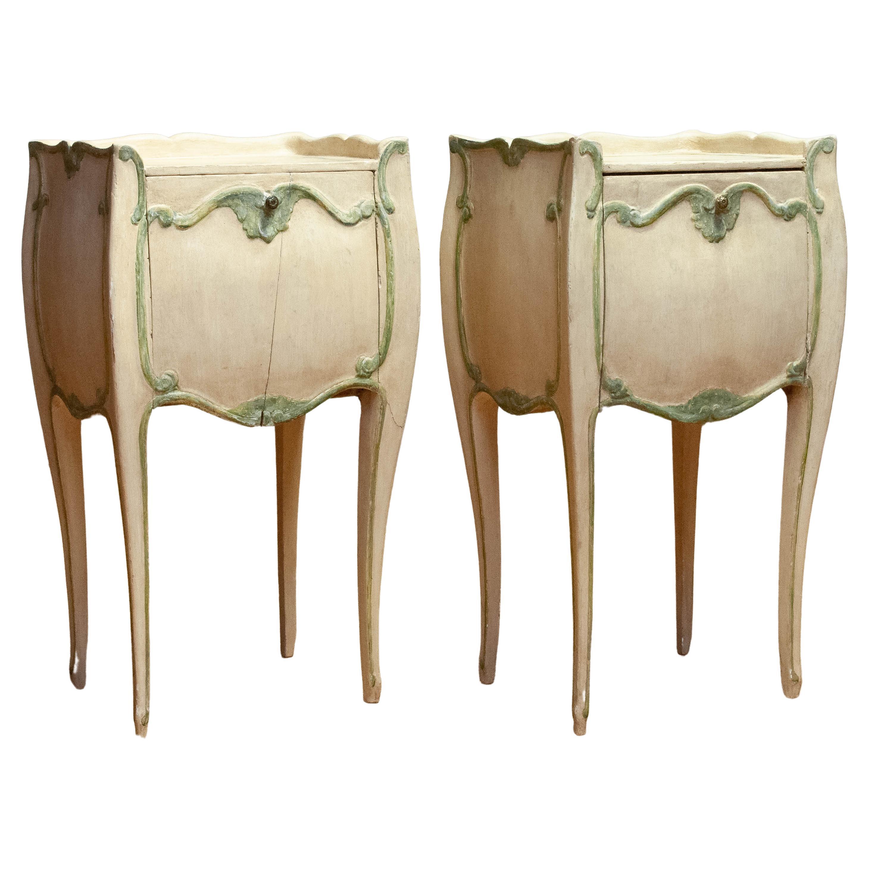 Pair 19th Century Bombay Curved And Painted Swedish Nightstands / Side Tables For Sale