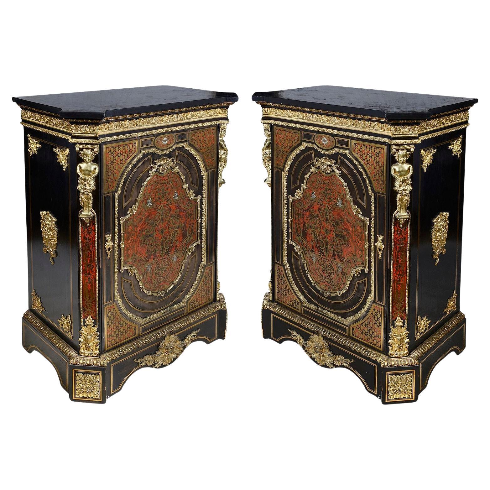 Pair 19th Century Boulle pier cabinets