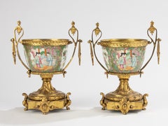 Pair 19th Century Bowls - Chinese Porcelain - Family Rose - Bronze Gilt Mounts