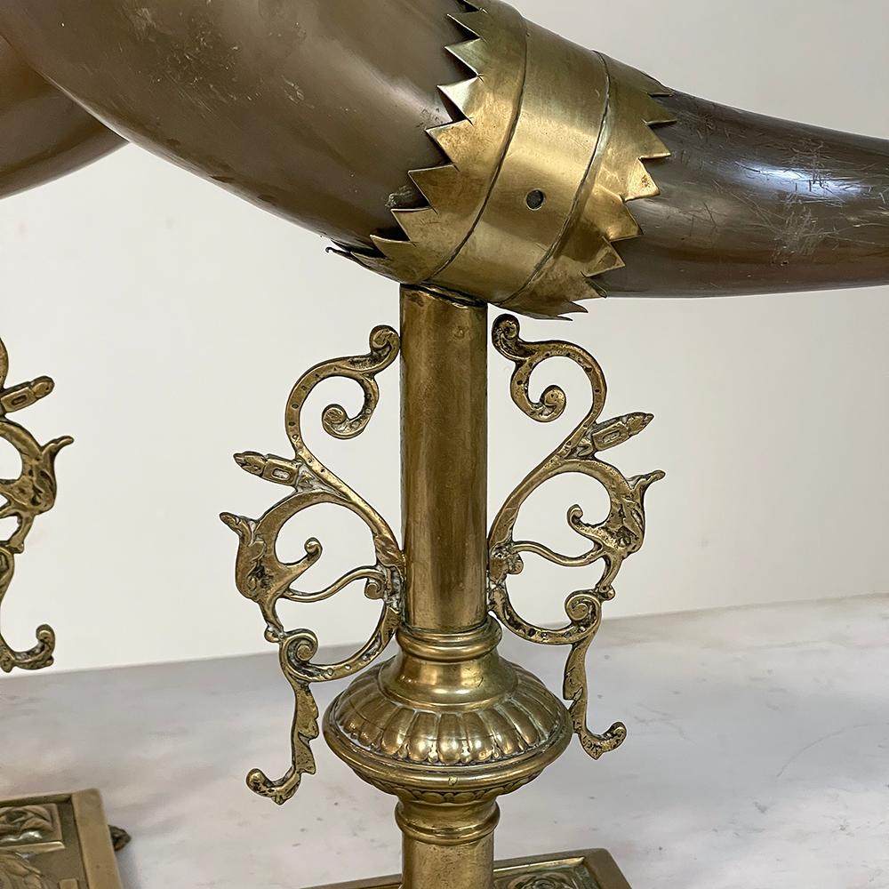 Pair 19th Century Brass & Horn Trophies For Sale 3