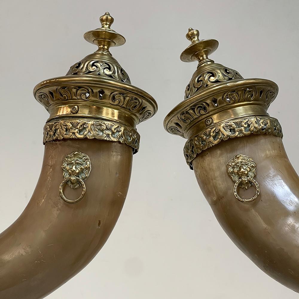 Pair 19th Century Brass & Horn Trophies For Sale 7