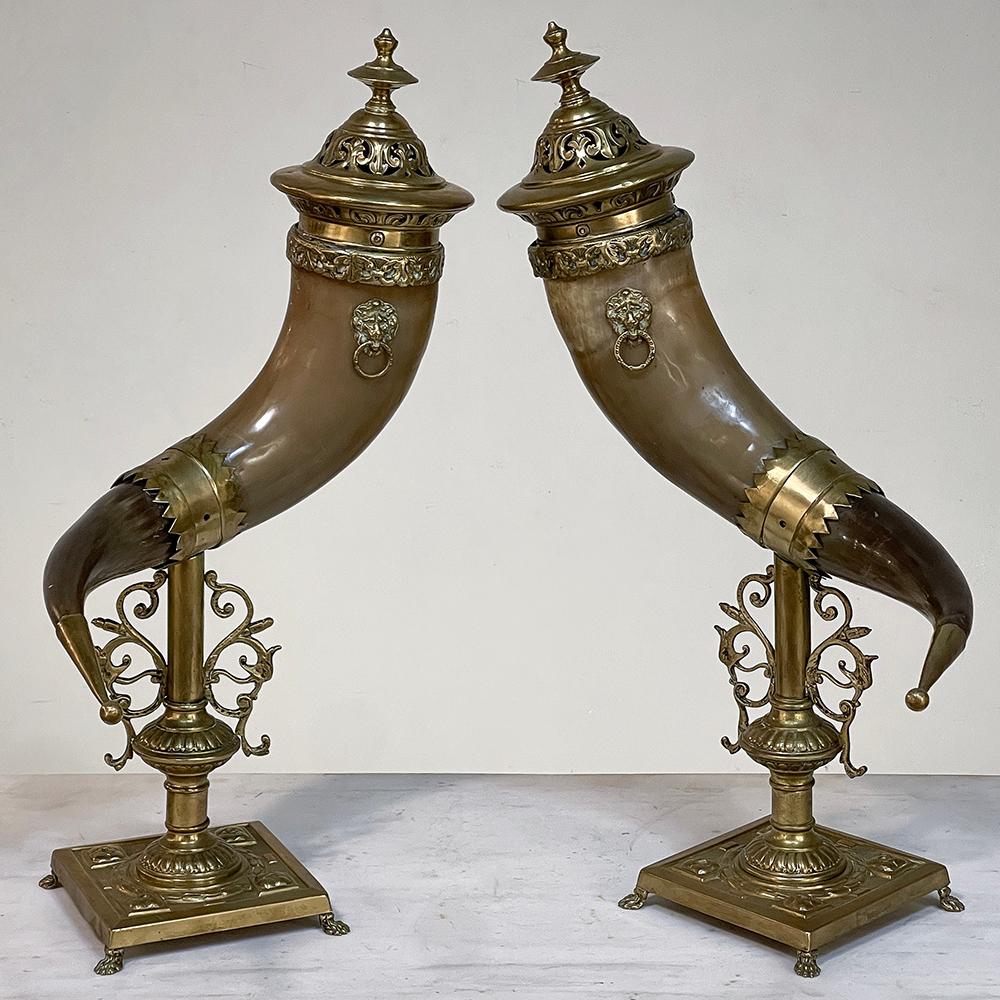 Napoleon III Pair 19th Century Brass & Horn Trophies For Sale