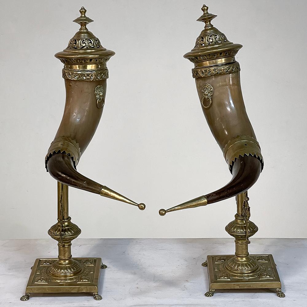 French Pair 19th Century Brass & Horn Trophies For Sale