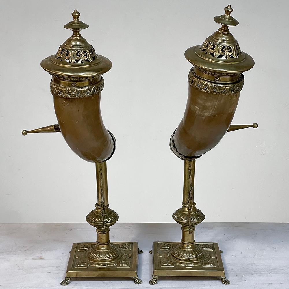 Pair 19th Century Brass & Horn Trophies In Good Condition For Sale In Dallas, TX