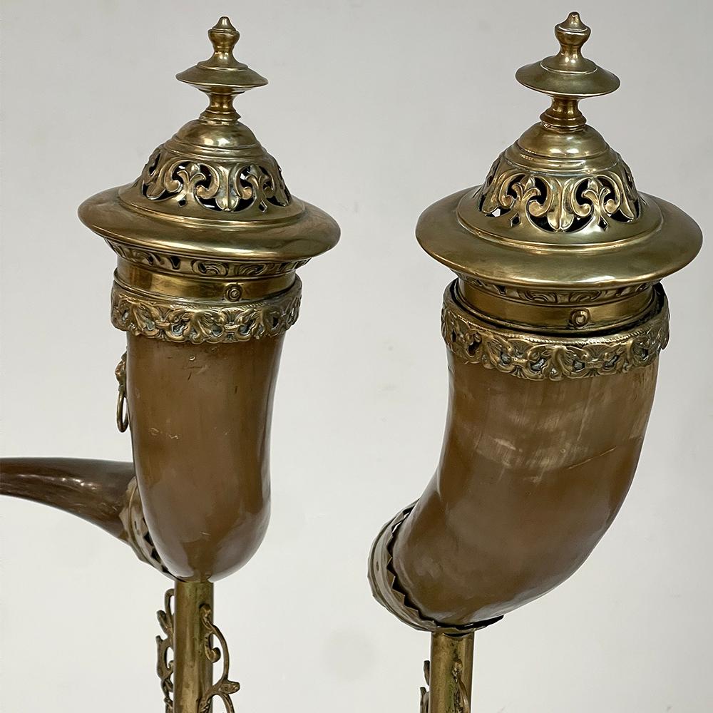Pair 19th Century Brass & Horn Trophies For Sale 1