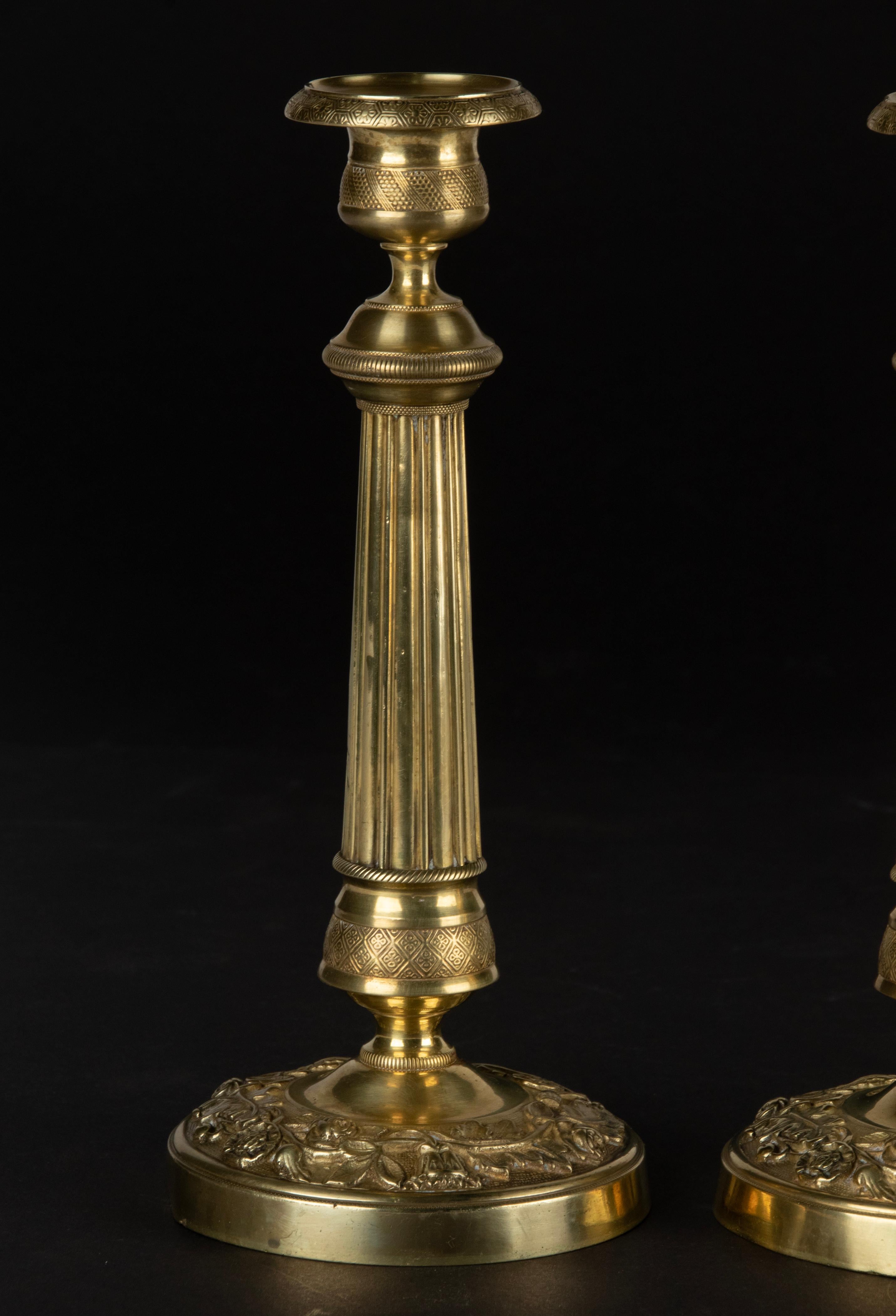 Hand-Crafted Pair 19th Century Brass Louis XVI Style Candlesticks For Sale