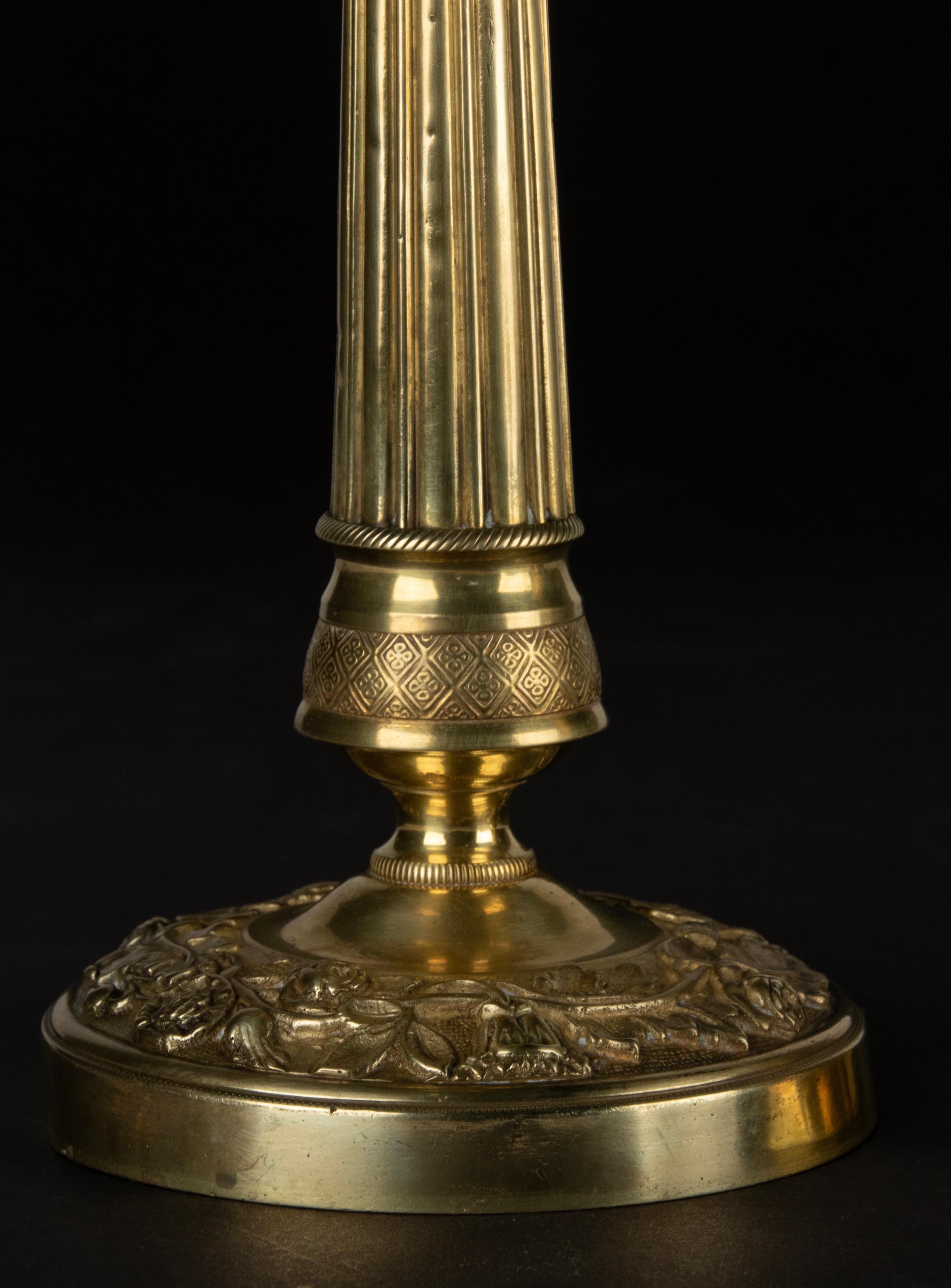 Pair 19th Century Brass Louis XVI Style Candlesticks In Good Condition For Sale In Casteren, Noord-Brabant