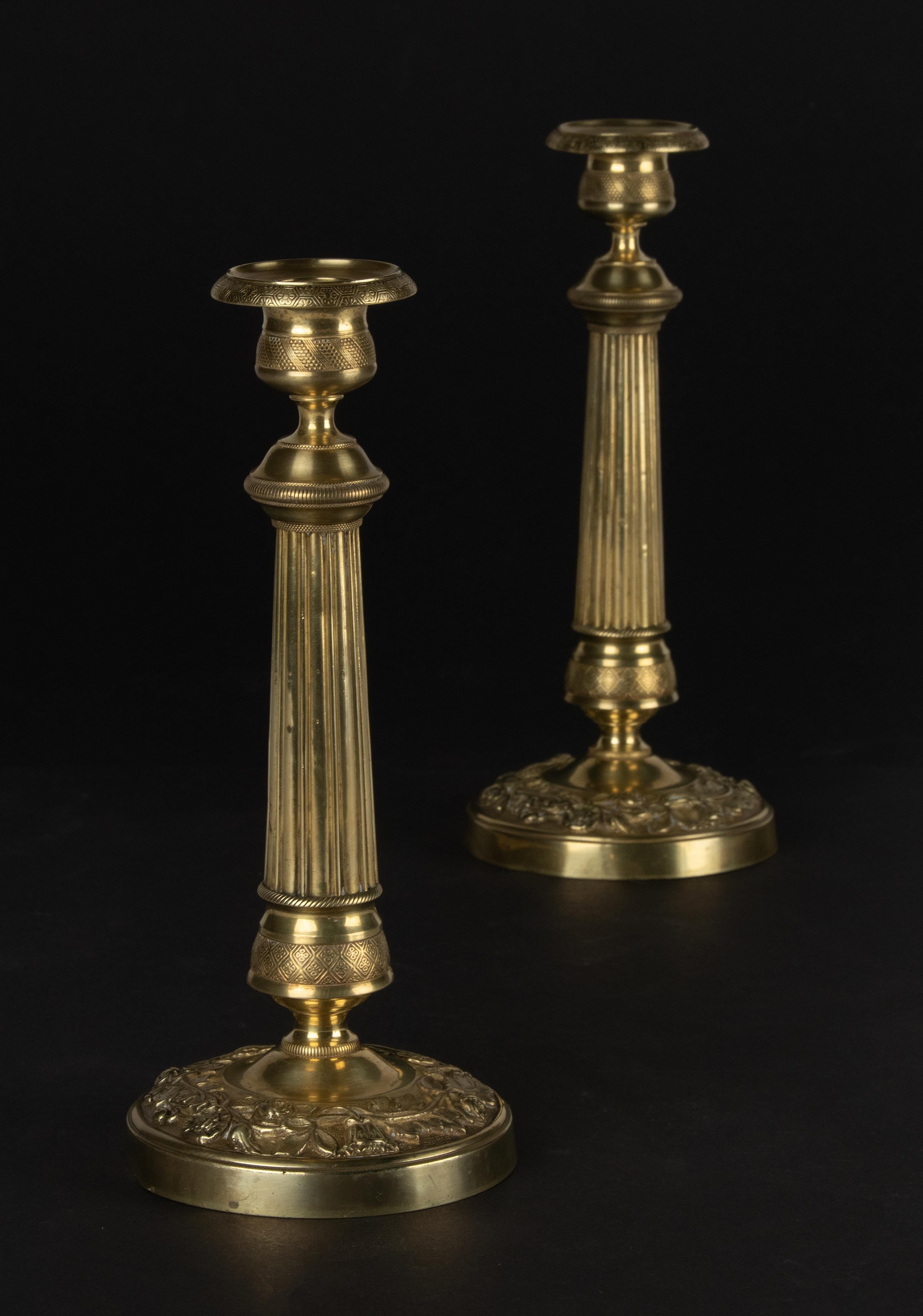 Pair 19th Century Brass Louis XVI Style Candlesticks For Sale 2