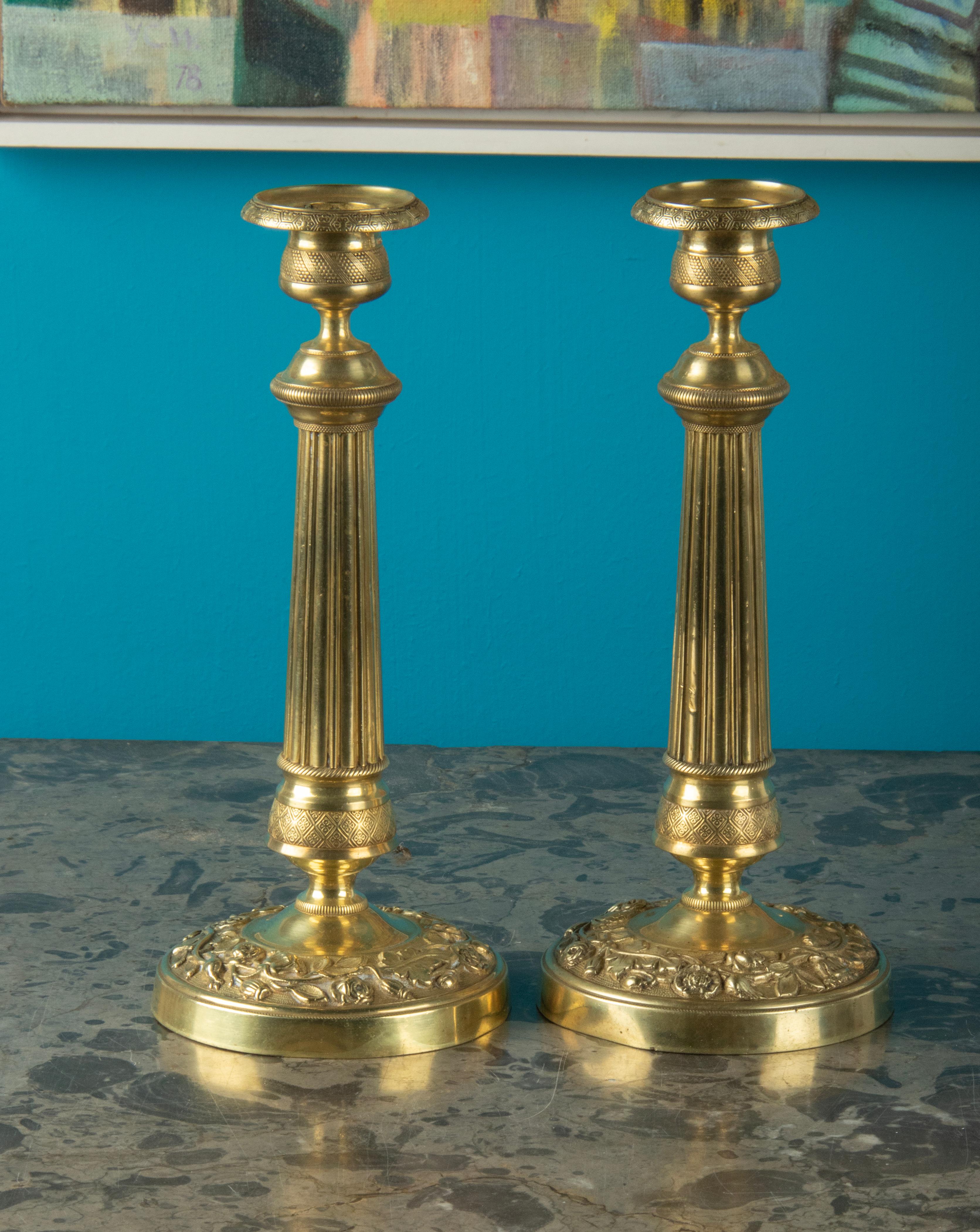 Pair 19th Century Brass Louis XVI Style Candlesticks For Sale 1