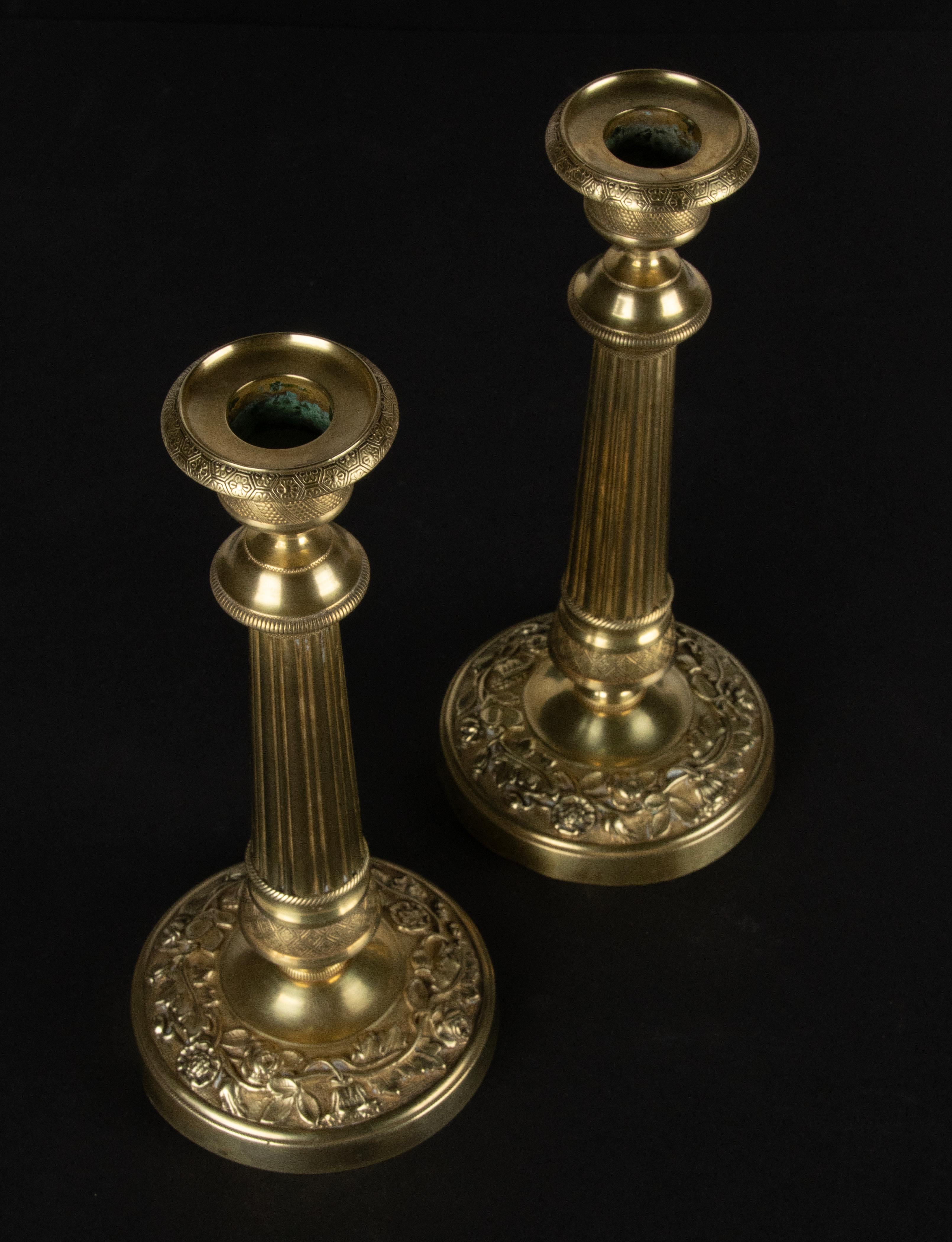 Pair 19th Century Brass Louis XVI Style Candlesticks For Sale 5