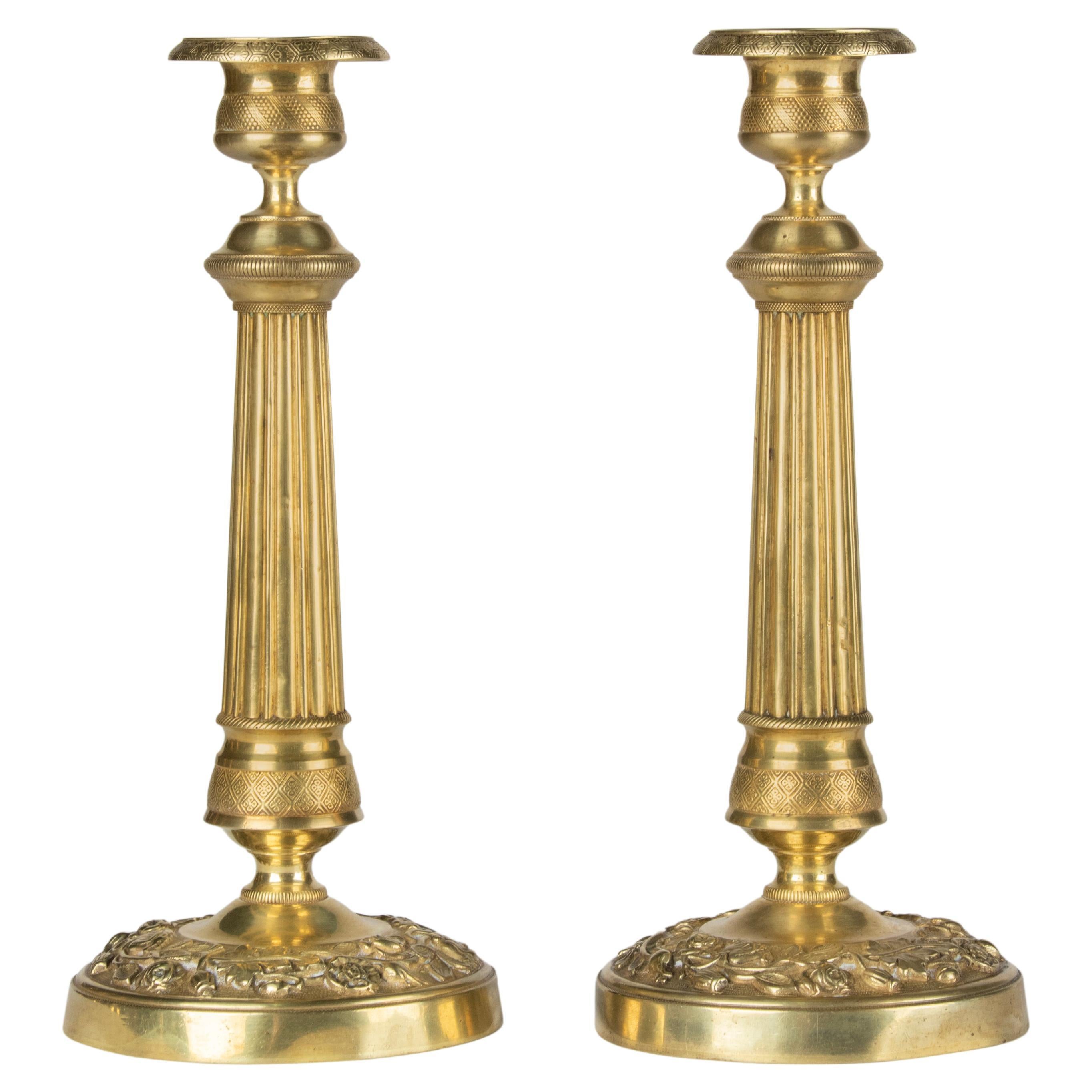 Pair 19th Century Brass Louis XVI Style Candlesticks For Sale
