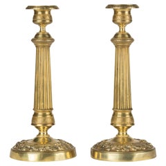 Pair 19th Century Brass Louis XVI Style Candlesticks