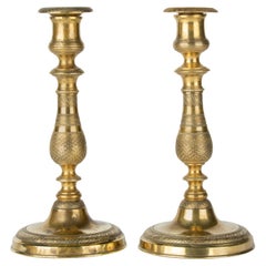 Pair 19th Century Brass Louis XVI Style Candlesticks